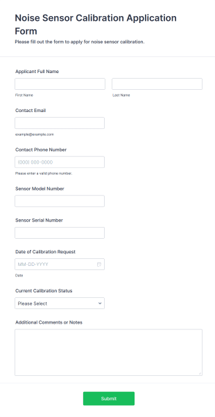 Noise Sensor Calibration Application Form Template