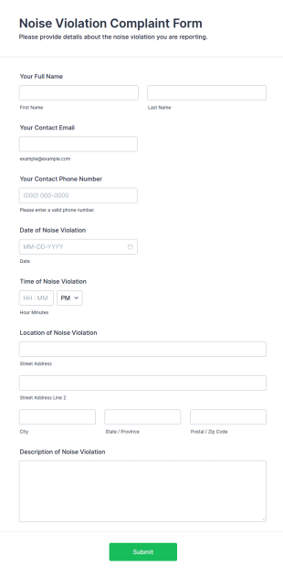 Noise Violation Complaint Form Template