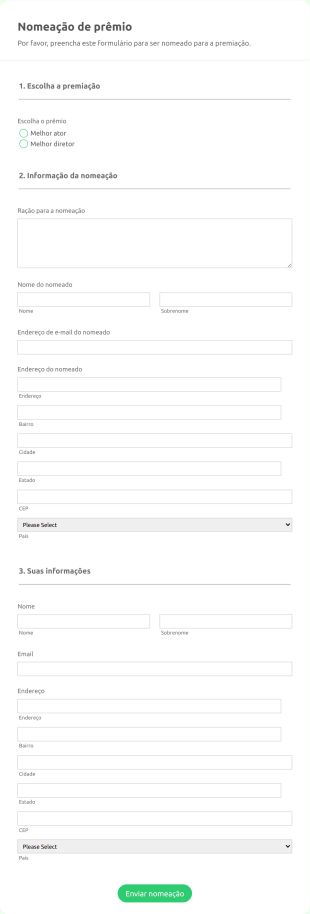 Nomeação De Prêmio Tema Responsivo Verde Form Template