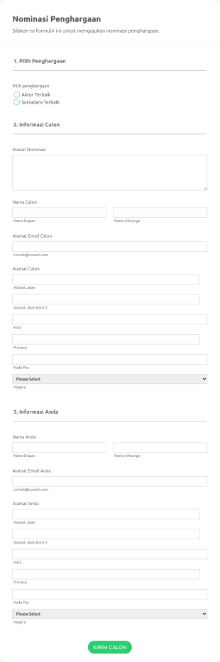Nominasi Penghargaan Responsif Tema Hijau Form Template