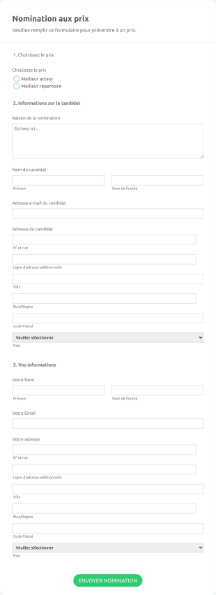 Nomination Aux Prix Réactifs Thème Vert Form Template