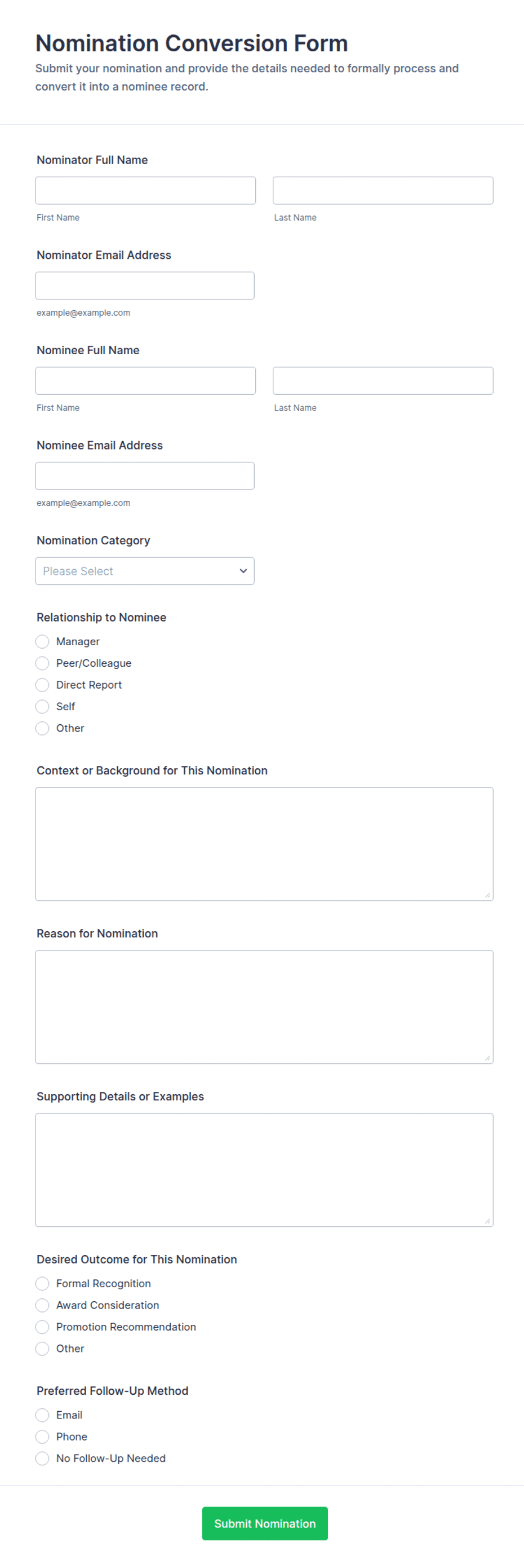Nomination Conversion Form Template | Jotform