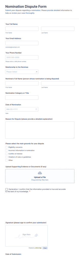 Nomination Dispute Form Template