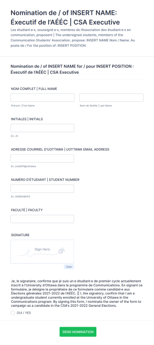Nomination Exec AÉÉC CSA 2022 2023 Form Template