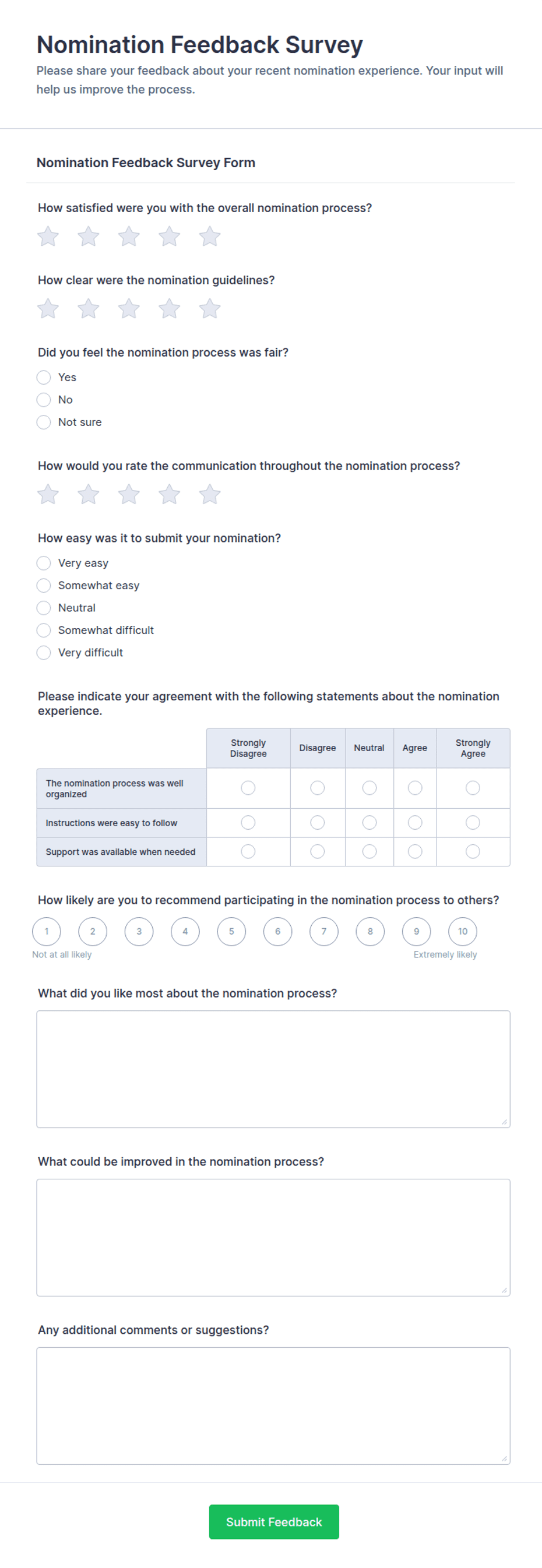 Nomination Feedback Survey Form Template | Jotform