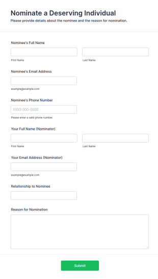 Nomination Form For Deserving Individual