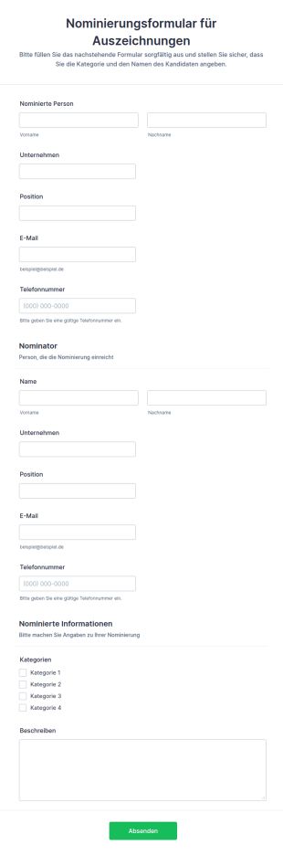 Nominierungsformular Für Auszeichnungen