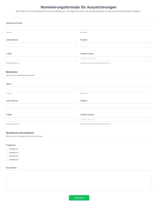 Nominierungsformular Für Auszeichnungen Form Template