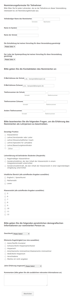 Nominierungsformular Für Teilnehmer
