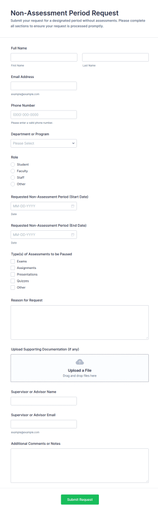 Non Assessment Period Request Form Template