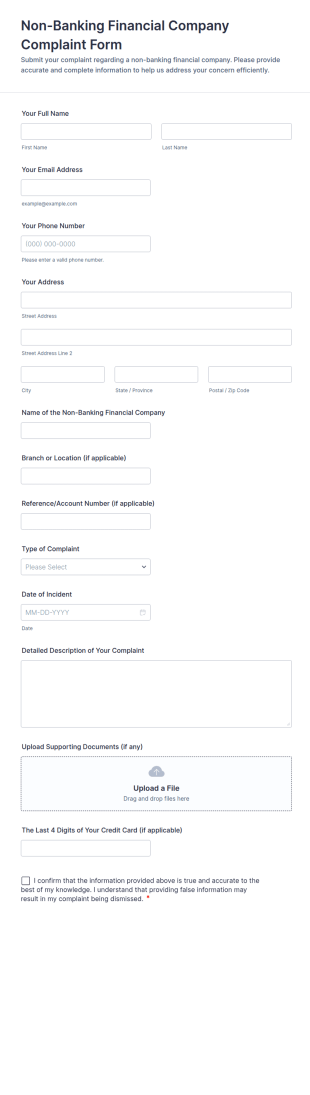 Non Banking Financial Company Complaint Form Template