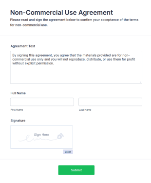 Non Commercial Use Agreement Form Template