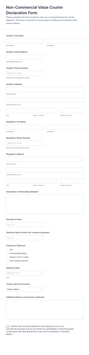 Non Commercial Value Courier Declaration Form Template