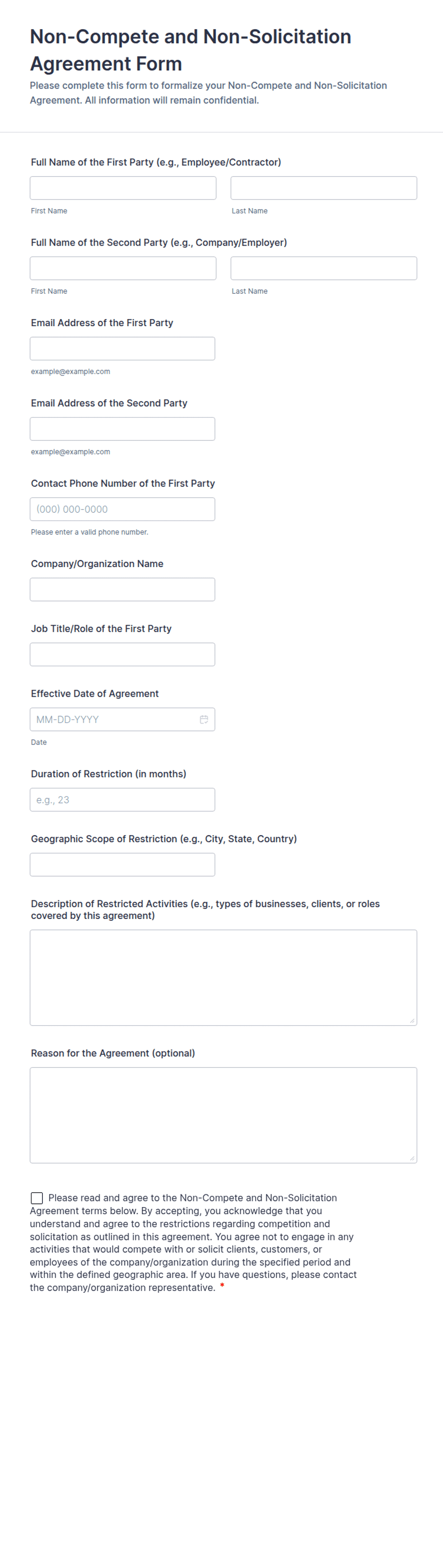 and NonSolicitation Agreement Form Template Jotform
