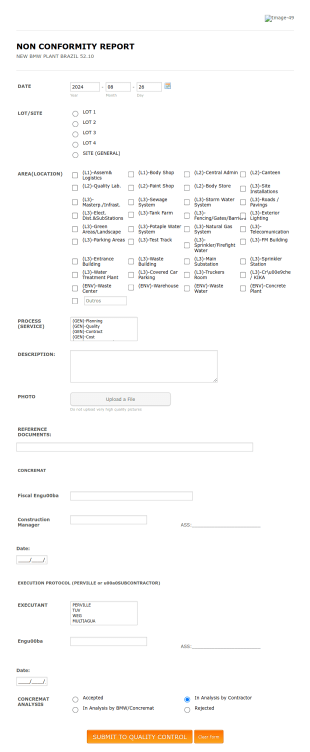 Non Conformity Report Form (NCR) Form Template
