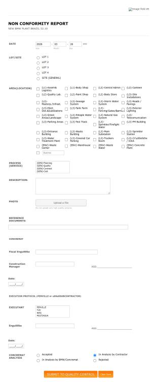 Non Conformity Report Form (NCR)