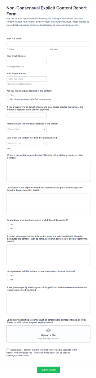 Non Consensual Explicit Content Report Form Template