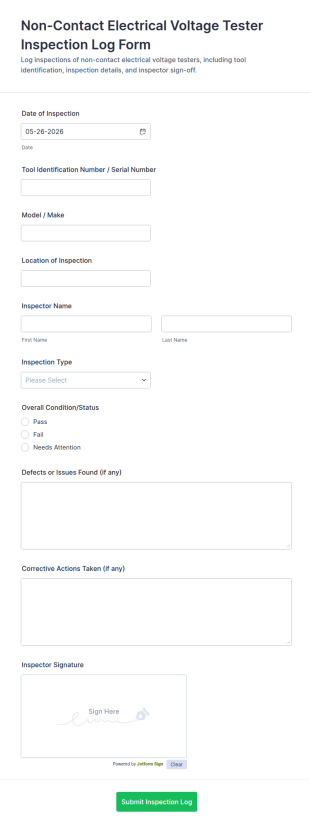 Non Contact Electrical Voltage Tester Inspection Log Form Template