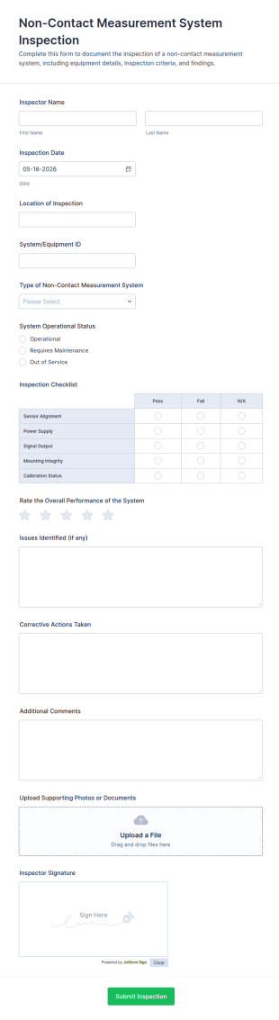 Non Contact Measurement System Inspection Form Template