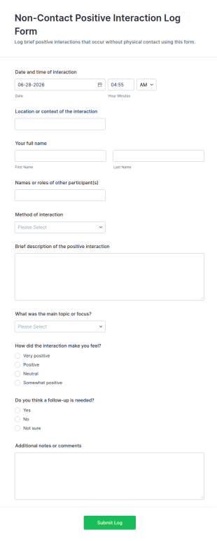 Non Contact Positive Interaction Log Form Template