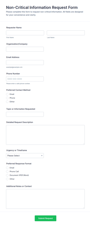 Non Critical Information Request Form Template