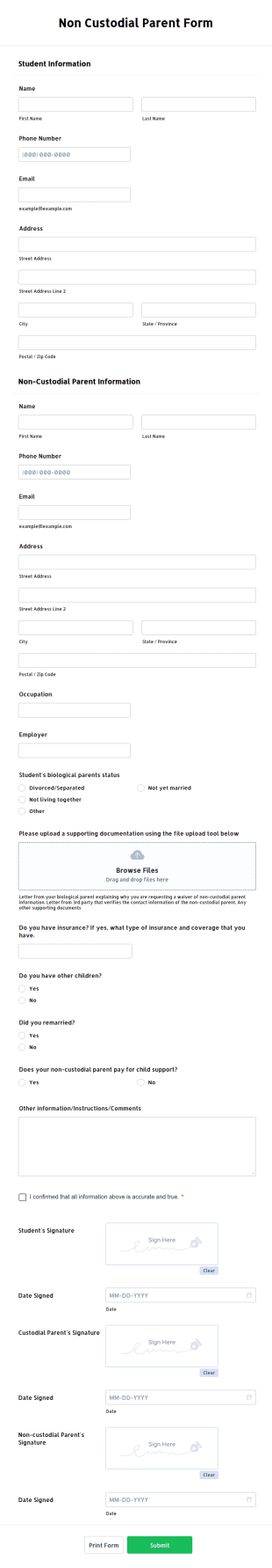 Non Custodial Parent Form Template