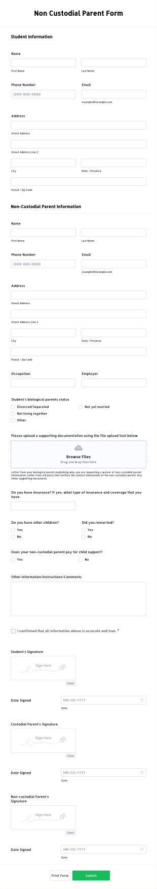 Non Custodial Parent Form Template