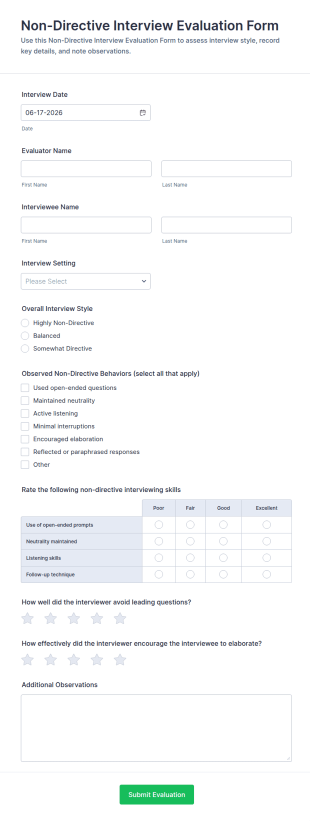 Non Directive Interview Evaluation Form Template
