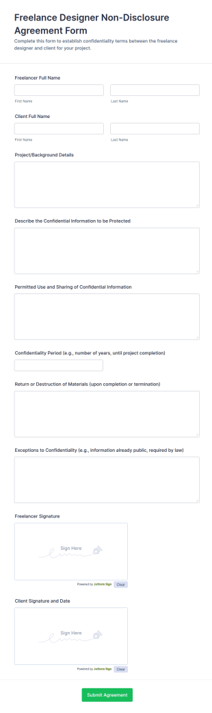 Non Disclosure Agreement For Freelance Designers Form Template