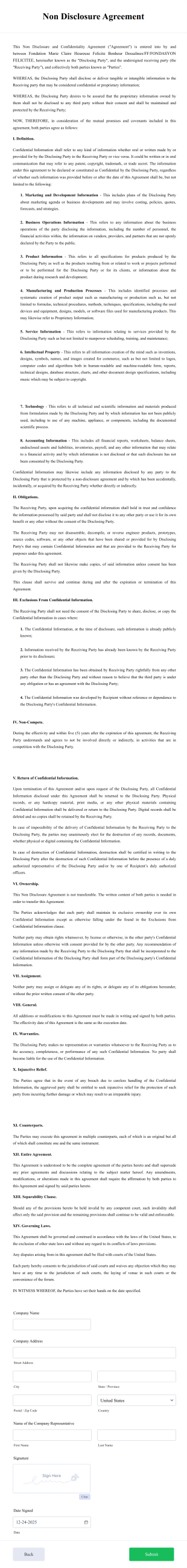 Non Disclosure Agreement Template