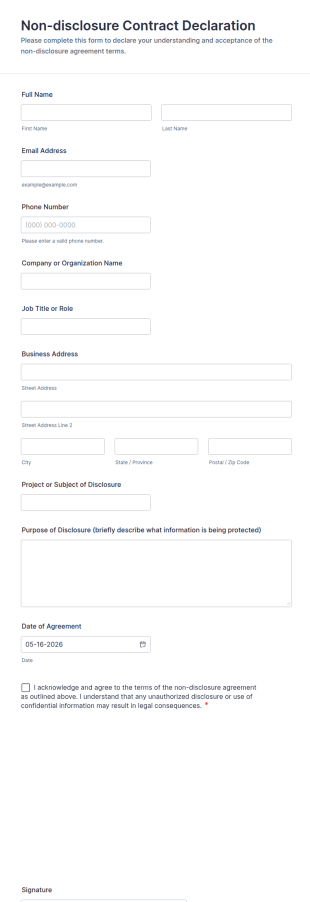 Non Disclosure Contract Declaration Form Template