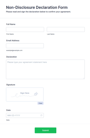 Non Disclosure Declaration Form Template