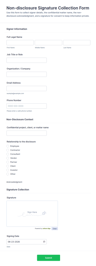 Non Disclosure Signature Collection Form Template