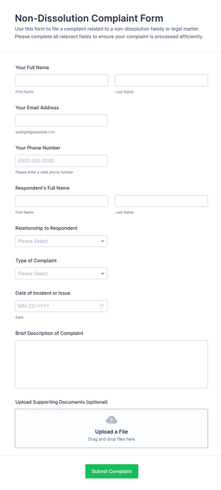 Non Dissolution Complaint Form Template