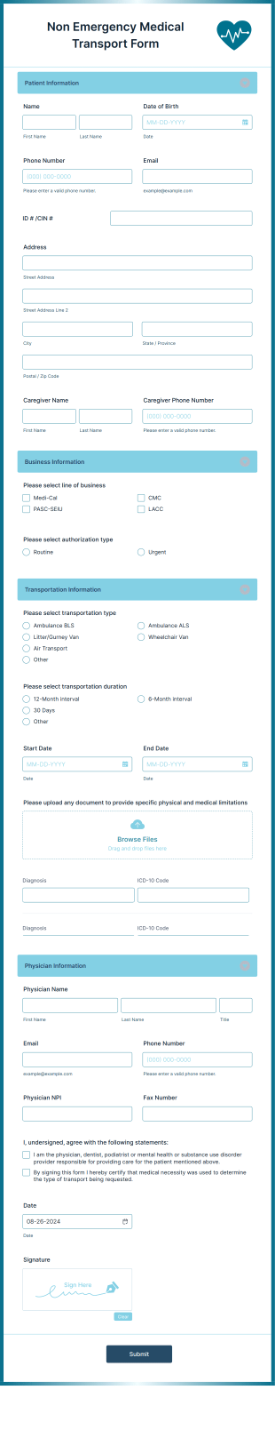 Non Emergency Medical Transport Form Template