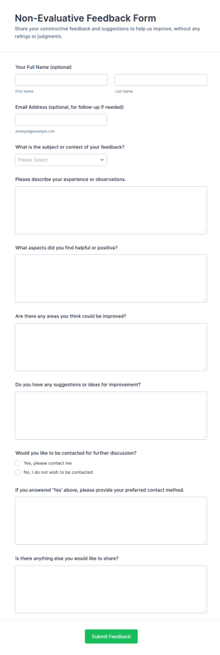 Non Evaluative Feedback Form Template