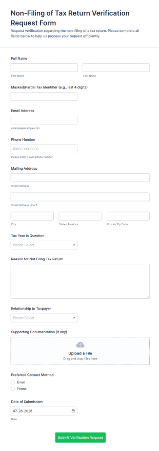 Non Filing Of Tax Return Verification Request Form Template