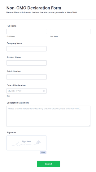 Non GMO Declaration Form Template
