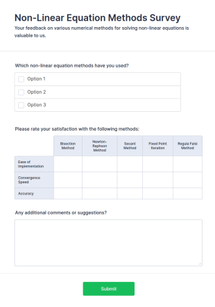 Non Linear Equation Methods Survey Form Template