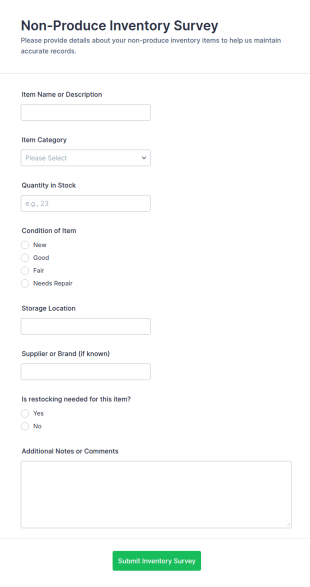 Non Produce Inventory Survey Form Template