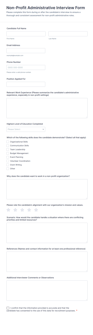 Non Profit Administrative Interview Form Template