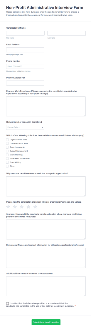 Non Profit Administrative Interview Form Template