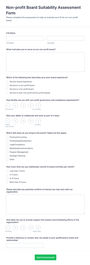 Non Profit Board Suitability Assessment Form Template