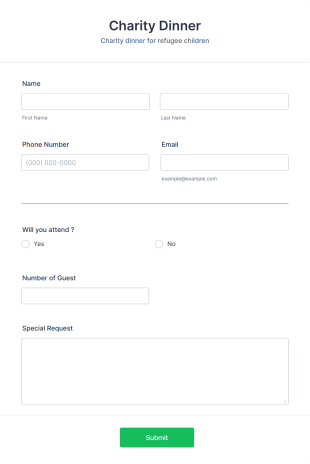 Non Profit Dinner RSVP Form Template