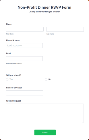 Non Profit Dinner RSVP Form Template