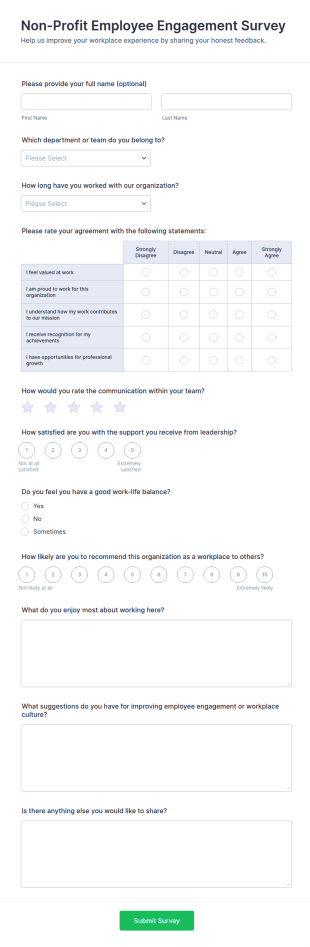 Non Profit Employee Engagement Survey Form Template