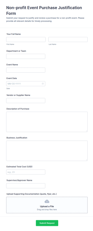 Non Profit Event Purchase Justification Form Template