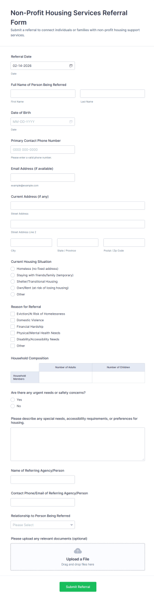 Non Profit Housing Services Referral Form Template