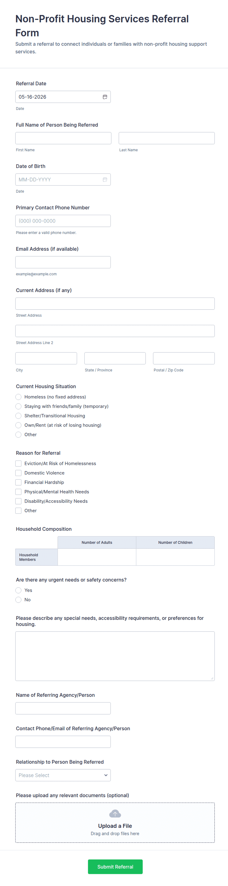 Housing Works Reference Form.pdf Non-Profit Housing Services Referral Form Template | Jotform