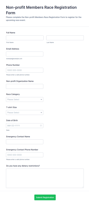 Non Profit Members Race Registration Form Template